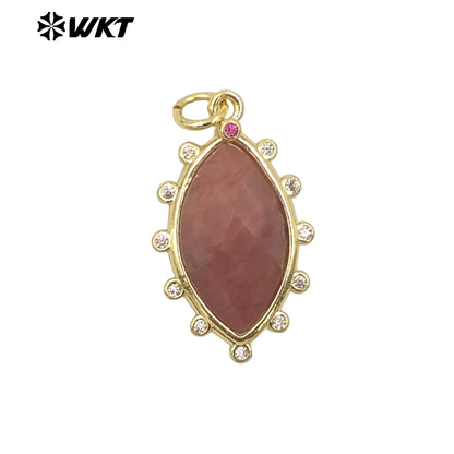 WT-P1975 Europe Delicate Kinds of Gemstone Tiger Eye With Cubic Zircon Setting Charming Jewelry Stone Pendant