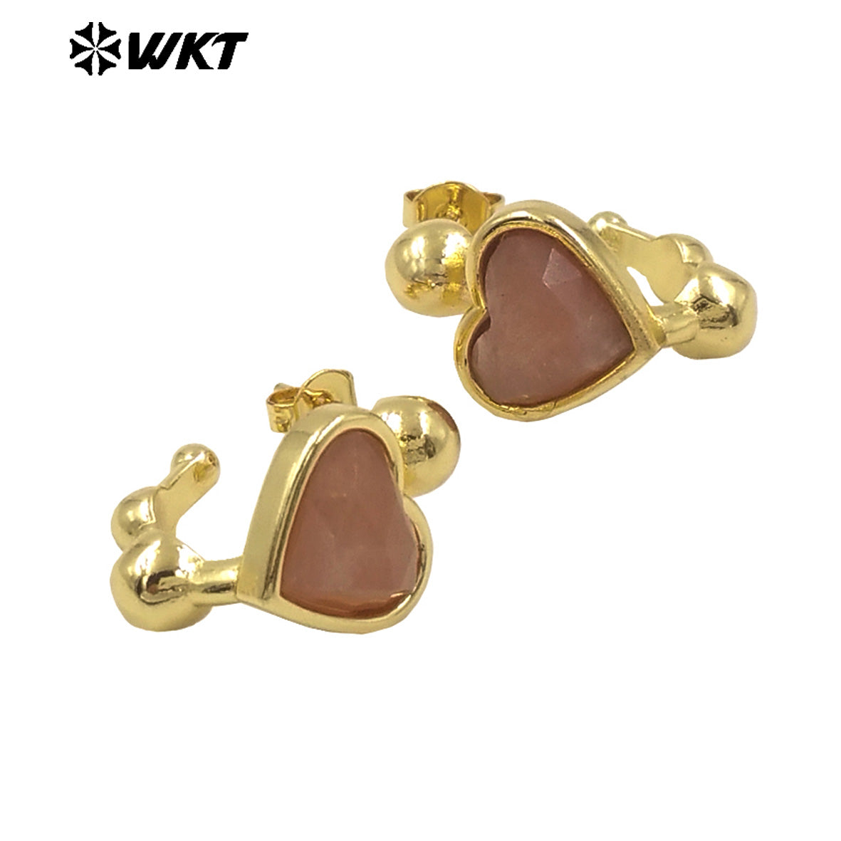 WT-E777 Wholesale New Design Lovely Lady Heart Gemstone Setting Crescent Horn Earring Studs