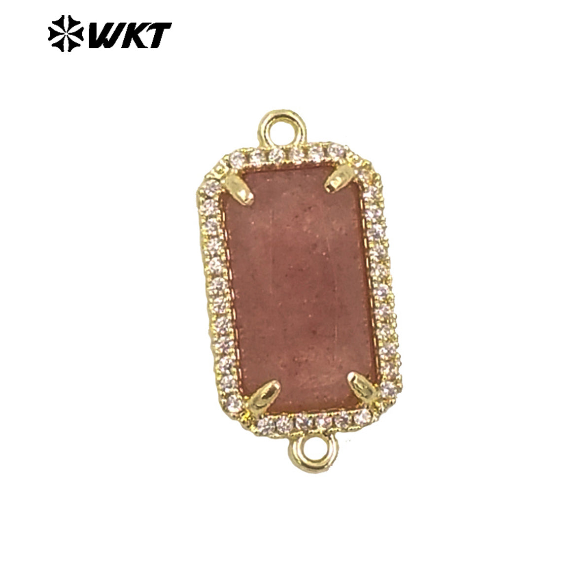 WT-C326 Wholesale Fashion Delicate Long Square Double Loops Cubic Zircon Claw Setting Natural Stone Bar Connectors