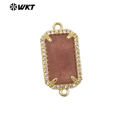 WT-C326 Wholesale Fashion Delicate Long Square Double Loops Cubic Zircon Claw Setting Natural Stone Bar Connectors