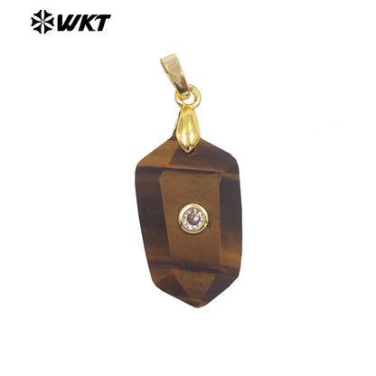 WT-P2017 Delicate Geometric Shape Multi Colors Natural Gemstones Set In Zircon Small Pendants For Trendy Jewelry Handmade