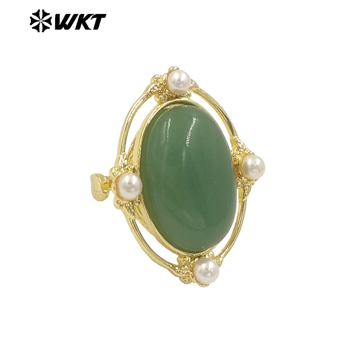 WT-R541 Wholesale Fashion Gold Plated Retro Natural Gemstone Lapis Amethyst Oval Stone With Pearl Beads Adjustable Women Ring