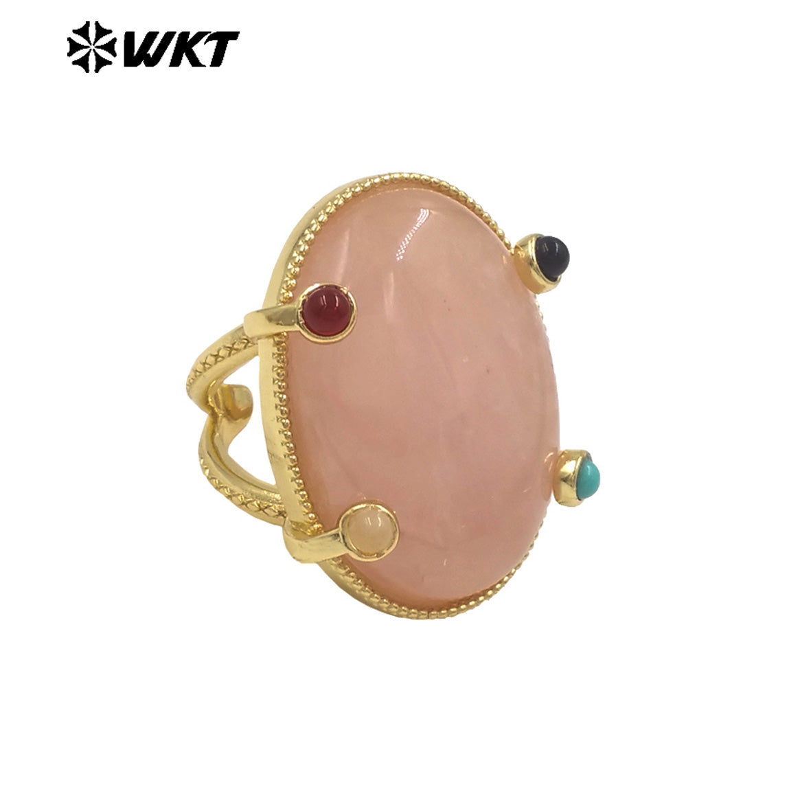 WT-R586 Lovely Romantic Design Gold Plated Little Stone And Natural Big Gemstones Women Rings As Friends Jewelry Presents