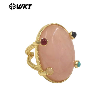 WT-R586 Lovely Romantic Design Gold Plated Little Stone And Natural Big Gemstones Women Rings As Friends Jewelry Presents