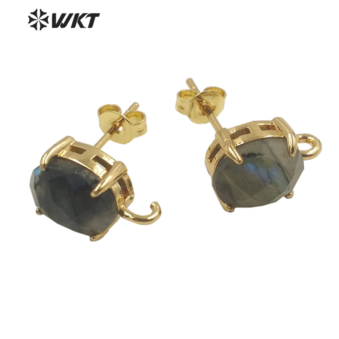 WT-E678 Women New Fashion Jewelry Findings Earrings Studs 18k Real Gold Plated Claw Setting Gemstone Studs with Hoop