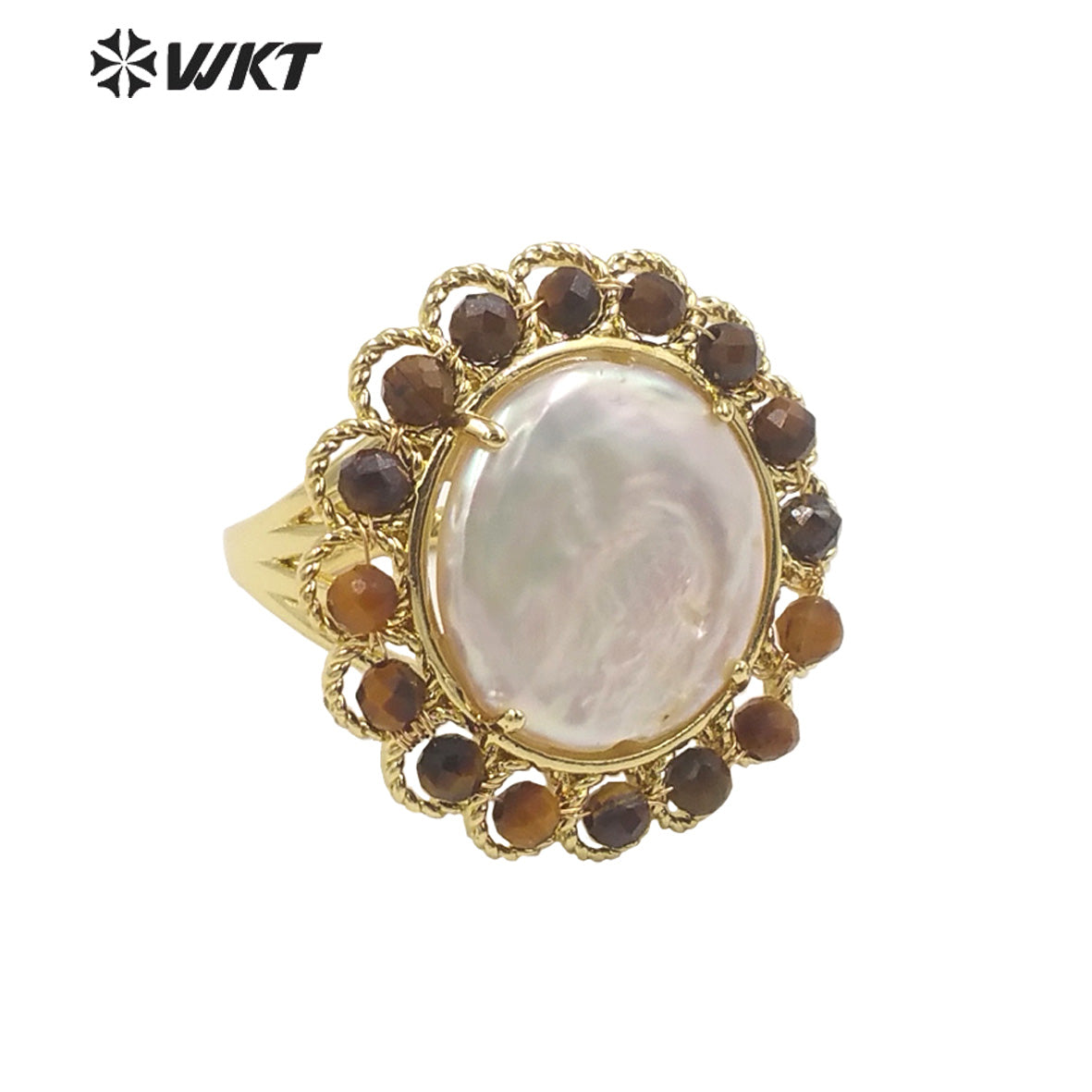WT-MPR061 Vintage Design Natural Stone & Freshwater Pearl Stravagante 18k Gold Plating Women Pearl Boho Ring for Gift