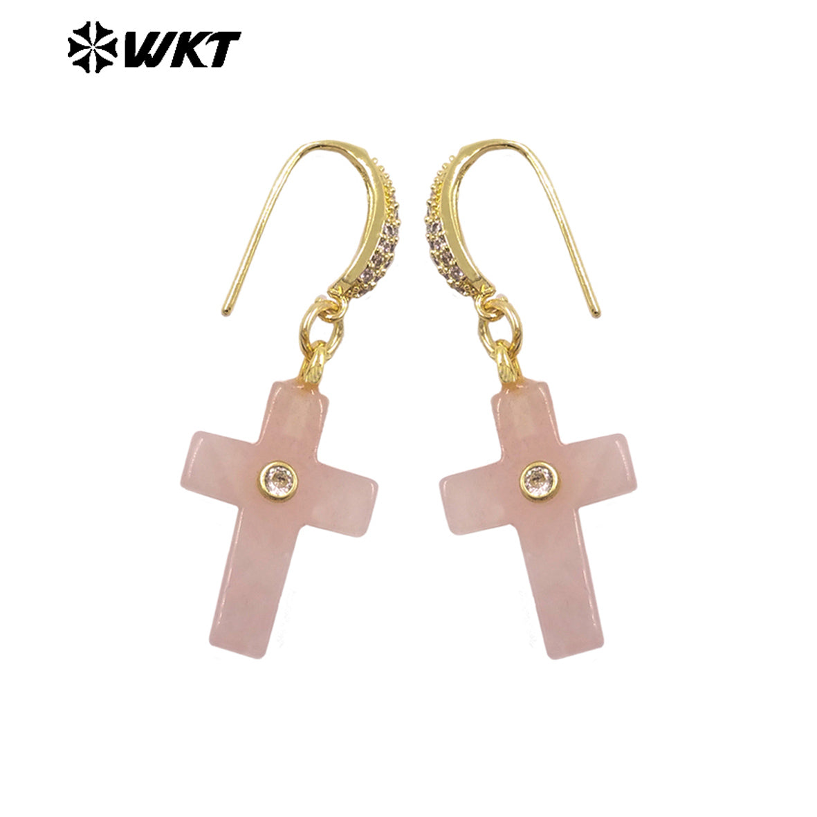 WT-E819 Popular Fashionable Zircon And Natural Gemstones Cross Design Gold Earrings As Female Wedding Matching Jewelry