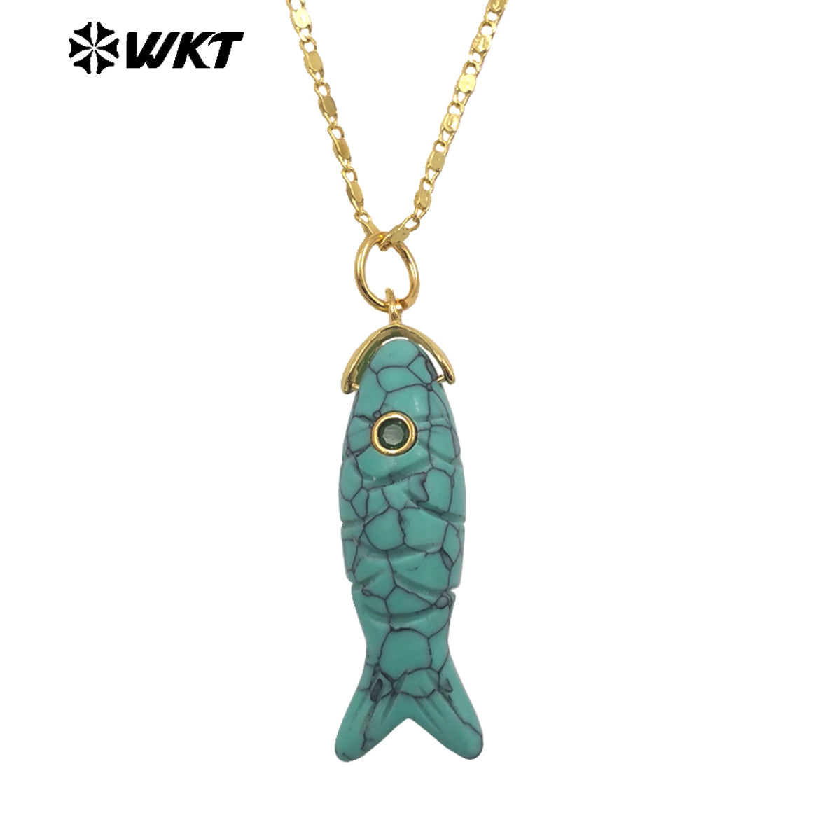 WT-N1512 Delicate Metal Thin Chain And Natural Gemstones Little Fish Shape Pendant Necklaces As Girls Elegant Accessories