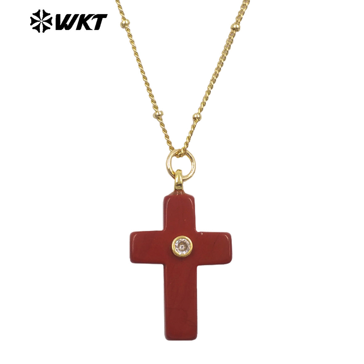 WT-N1533 Popular Sale Gold Chain With Colorful Natural Gemstones Cross Shape Charms Necklaces As Women Daily Wearing Jewelry