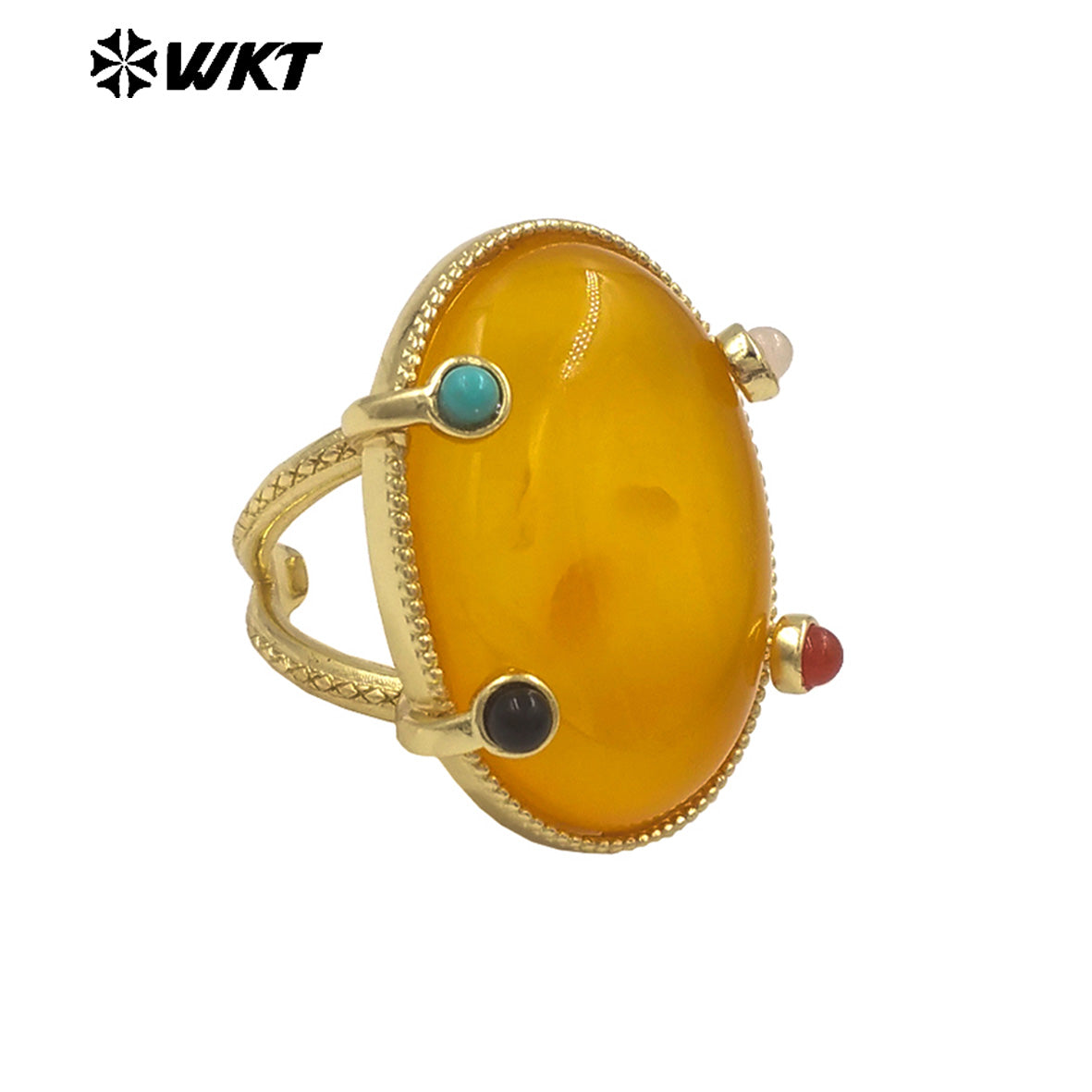 WT-R585 Newest Style Gold Plated Natural Gemstones With Little Stone Adjustable Rings For Women New Year Jewelry Gifts