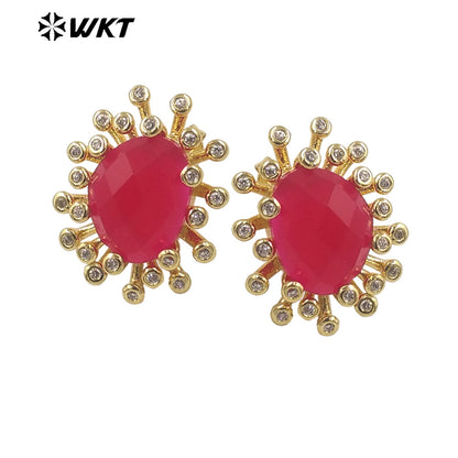WT-ME092 Wholesale Newest Fashion square Gemstone with clear Cubic Zircon Around Setting Micro Pave Earrings Studs