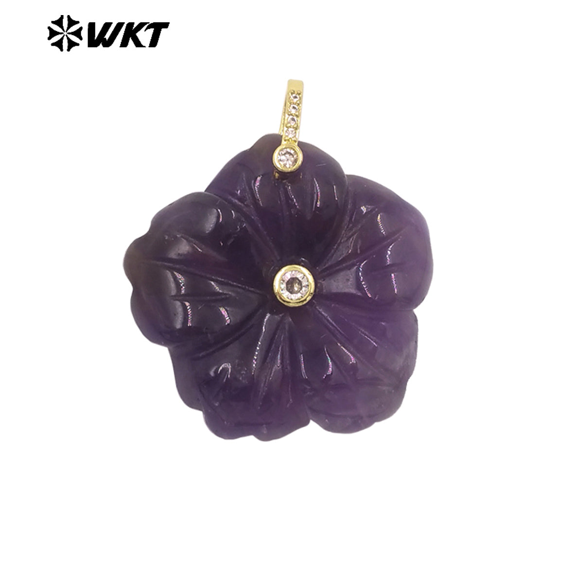 WT-P2029 Delicate Fashion Zircon And Natural Gemstones Hand Carved Lovely Flower Shape Pendant For Ladies Jewelry Making