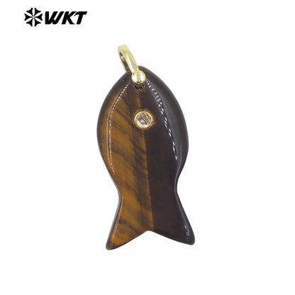 WT-P2088 Popular Interesting Style Zircon And Natural Gemstones Fish Shape Gold Pendant As Female Jewelry DIY Accessories