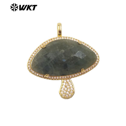 WT-MP297 Lovely 18K Real Gold Plated Natural Gemstone Setting America Popular Mushroom Jewelry Pendants Colors Available