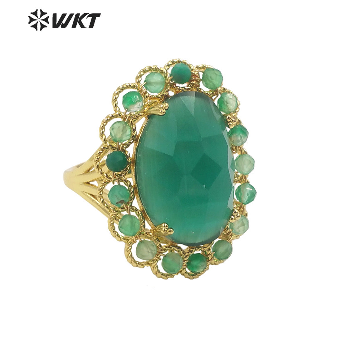 WT-R459 WKT Wholesale New Women 18k Gold Plated Resist Tarnishable Oval Cat Eye Stone Ring Charming Stone Beads Beauty Ring