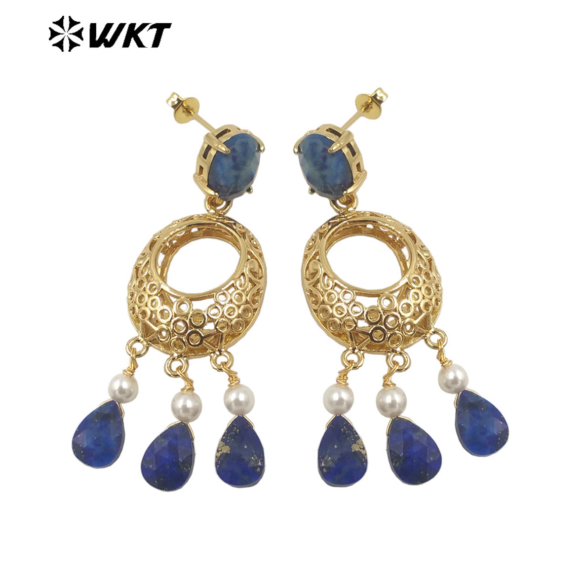 WT-E721 Amazing Excellent Tiny Drop Dangle Earrings Fashion Gold Plated Long Statement Drop Stone Earrings for Women Gift
