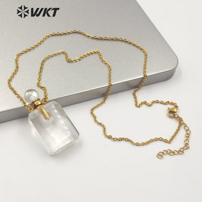 WT-N1190 New Exclusive Design Natural Gemstone Perfume Bottle Necklace in 18k Gold Plated Stylish Perfume Bottle Necklace