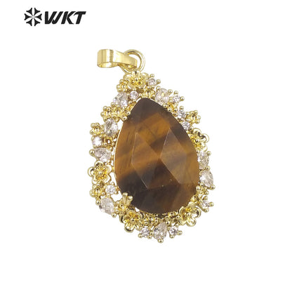 WT-P1877 Wholesale Fashion Gold Water Drop Micropaved Cubic Zircon Setting Natural Stone Pendant for Necklace Earring Design