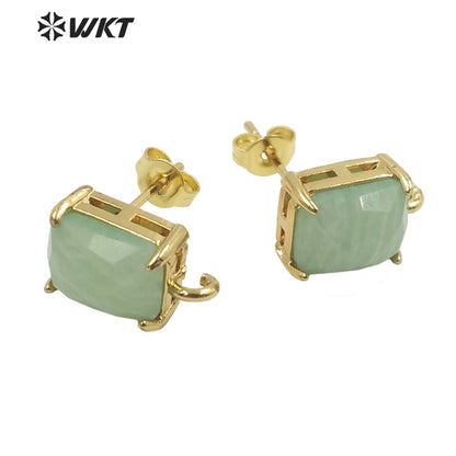 WT-E677 Newest Design Fashion Gold Plated Claw Setting Long square Gemstone Made Jewelry Findings Earrings Studs