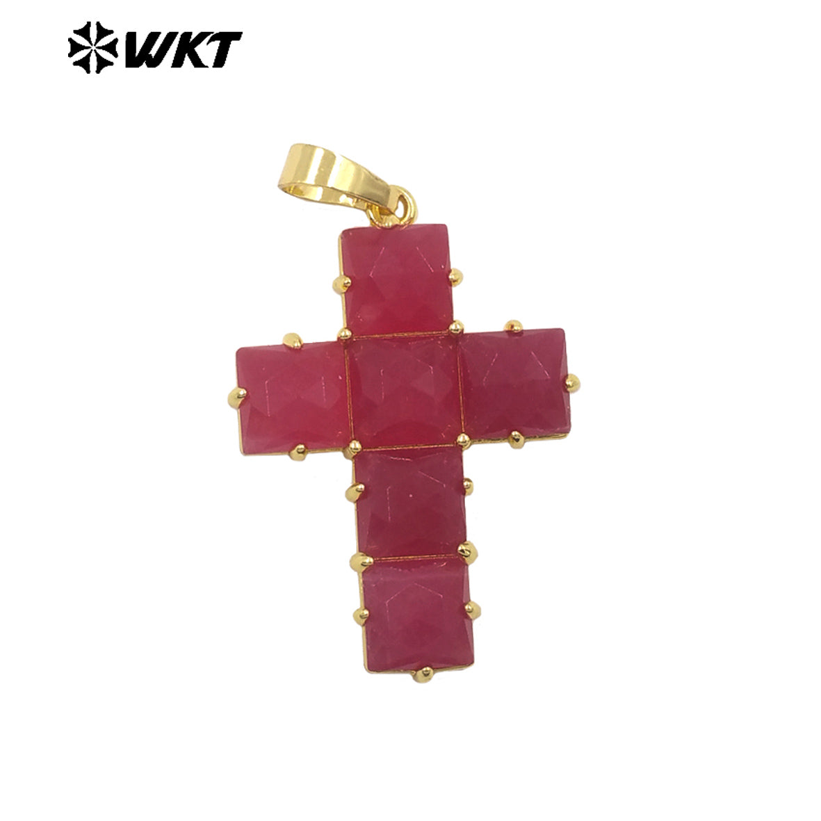 WT-P2113 Wonderful Gold Plated Square Natural Gemstones Splicing Cross Shape Pendants As Friend Handmade Jewelry Gift Findings
