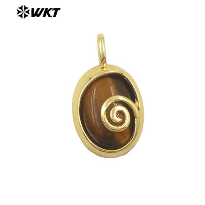 WT-P1992 Newest Design Small Oval Rotation Metal With Natural Gemstone Charms for Jewelry Match