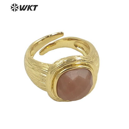 WT-R455 New Design Satin Finished Simple Stone Women Ring 18k Gold Plated square Stone Gemstone Party Ring