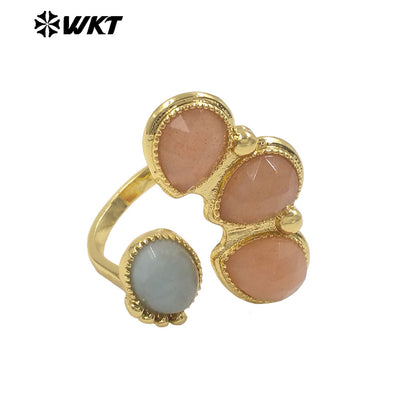 WT-R607 Wonerful Exclusive Design 18K Gold Plated Four Natural Gemstones Rings Adjustable Size For Lady Fashion Jewelry
