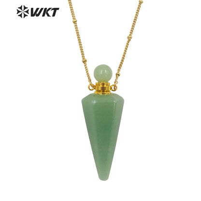 WT-N1407 Amazing Big Long Bullet Shape Natural Gemstone Made Perfume Bottle Necklace Women Essencial Oil Bottle Necklace