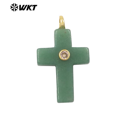 WT-P2110 High Quality Natural Gemstones Setting In Zircon Cross Shape Charms Pendants For Women Handmade Earrings Design
