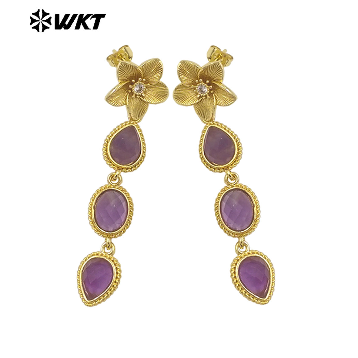 WT-E758 Amazing Fashion 18K Real Gold Plated Resist Tarnishable Multi Stones Earrings Women Birthday Gift Jewelry