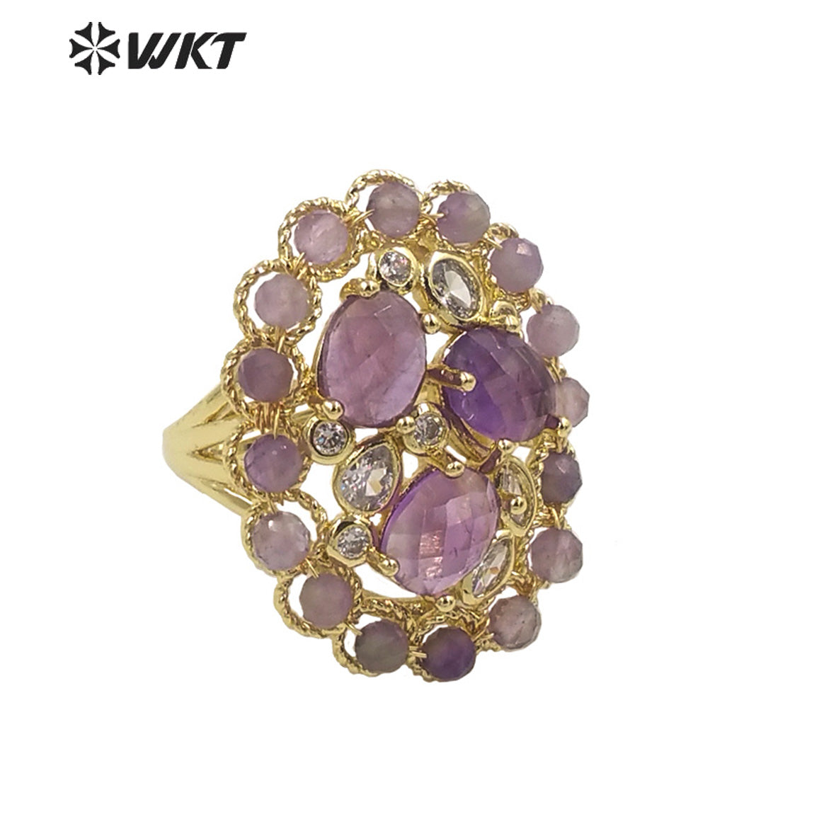 WT-R457 WKT New Design Fashion Gold Bezel Natural Stone by Claw Setting Ring Gorgeous Big Multi Real Stone Women Ring