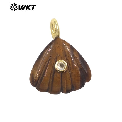 WT-P2054 Delicate Design Gold Plated Zircon And Natural Gemstones Cute Shell Shape Charms Pendant For Handmade Necklace DIY