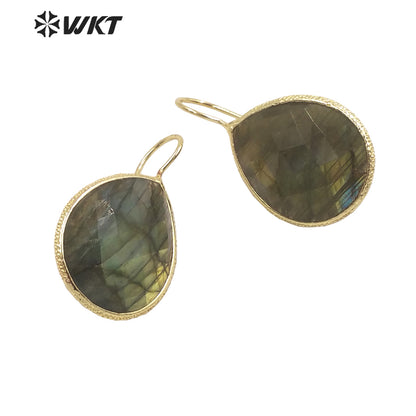 WT-E711 Amazing Newest Design Precious Natural Gemstone Waterdrop Earrings Fashion Gold Women Drop Hoop Earrings for Birthday
