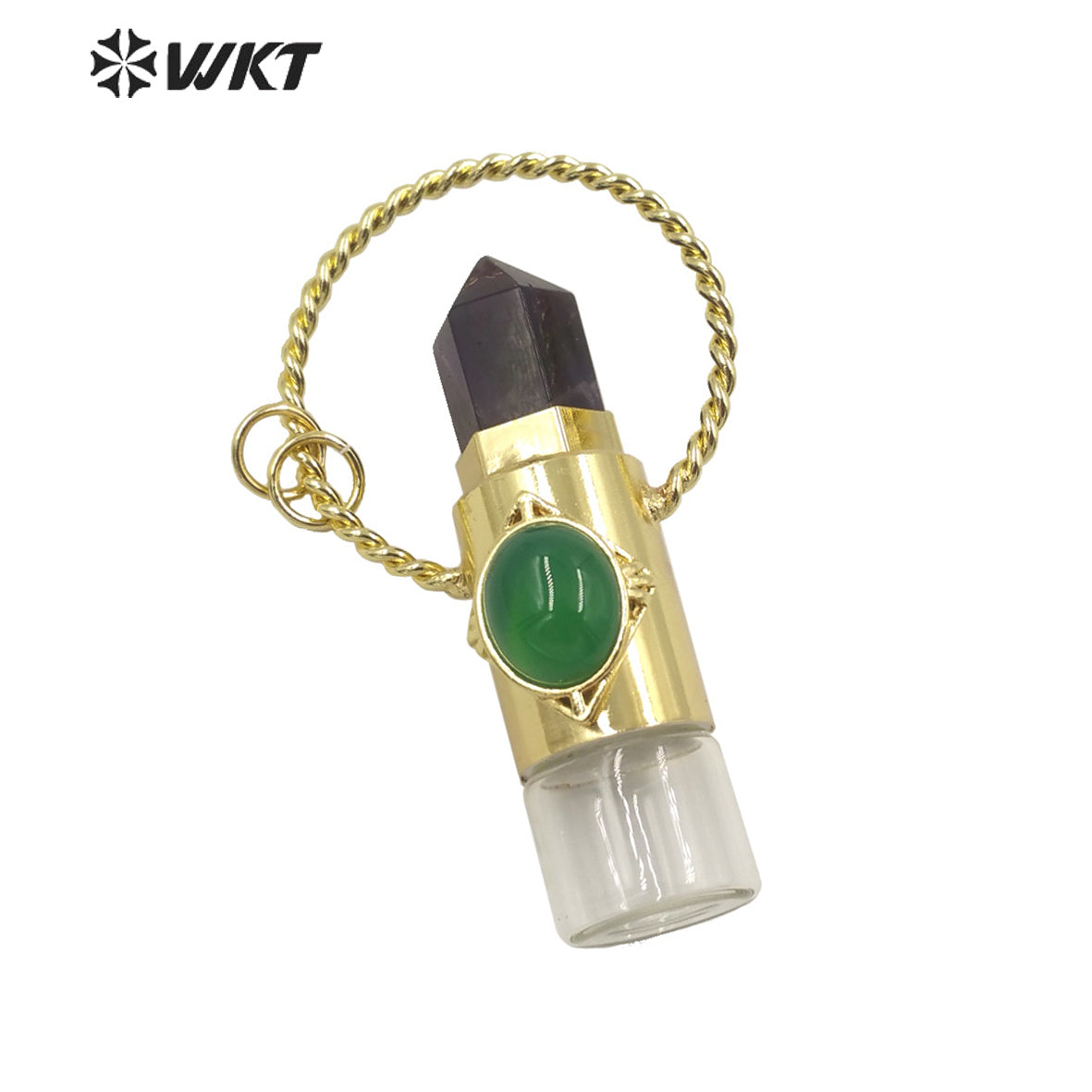 WT-N1308 Amazing WKT NEW Natural Stone Spirit Quartz Roller Perfume Bottle Pendant Necklace for Women Gift Stone Bottle Necklace