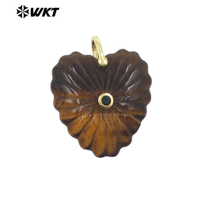 WT-P2091 Fashion Wholesale Natural Gemstone Hand Carved Heart Shape Gold Pendants For Friends Anniversary Gift Accessories