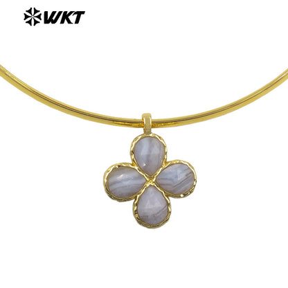 WT-N1527 Exquisite Lovely Gold Plated Vicious Natural Gemstones Little Flower Shape Necklace Choker For Lady Party Wearing