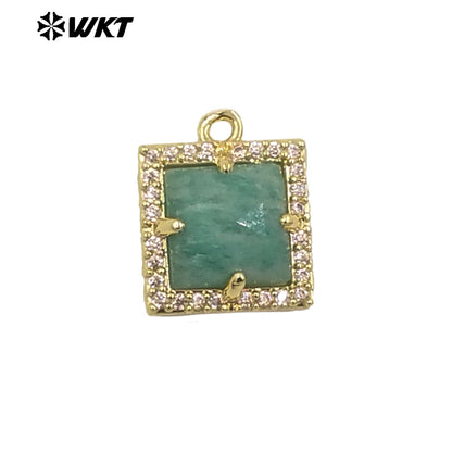 WT-P1994 Wholesale Jewelry Colorful Square Shape Gemstone Tiny Pendant With Zircon Paved Earring Fine Accessory Making