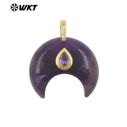 WT-P2143 Hot Popular Waterdrop Zircon And Natural Gemstones Horn Shape Little Pendants For Lady Handmade Necklace Decorative