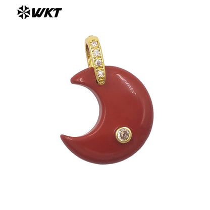 WT-P2112 Factory Wholesale Various Natural Gemstones And Zircon Moon Shape Gold Pendants As Lady Sweet Earrings Findings
