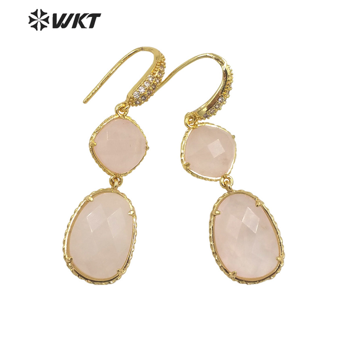 WT-E687 Wholesale Fashion Natural Amazonist Stone Earrings Women Amethyst Double Stone Prong Setting Gorgeous Earrings