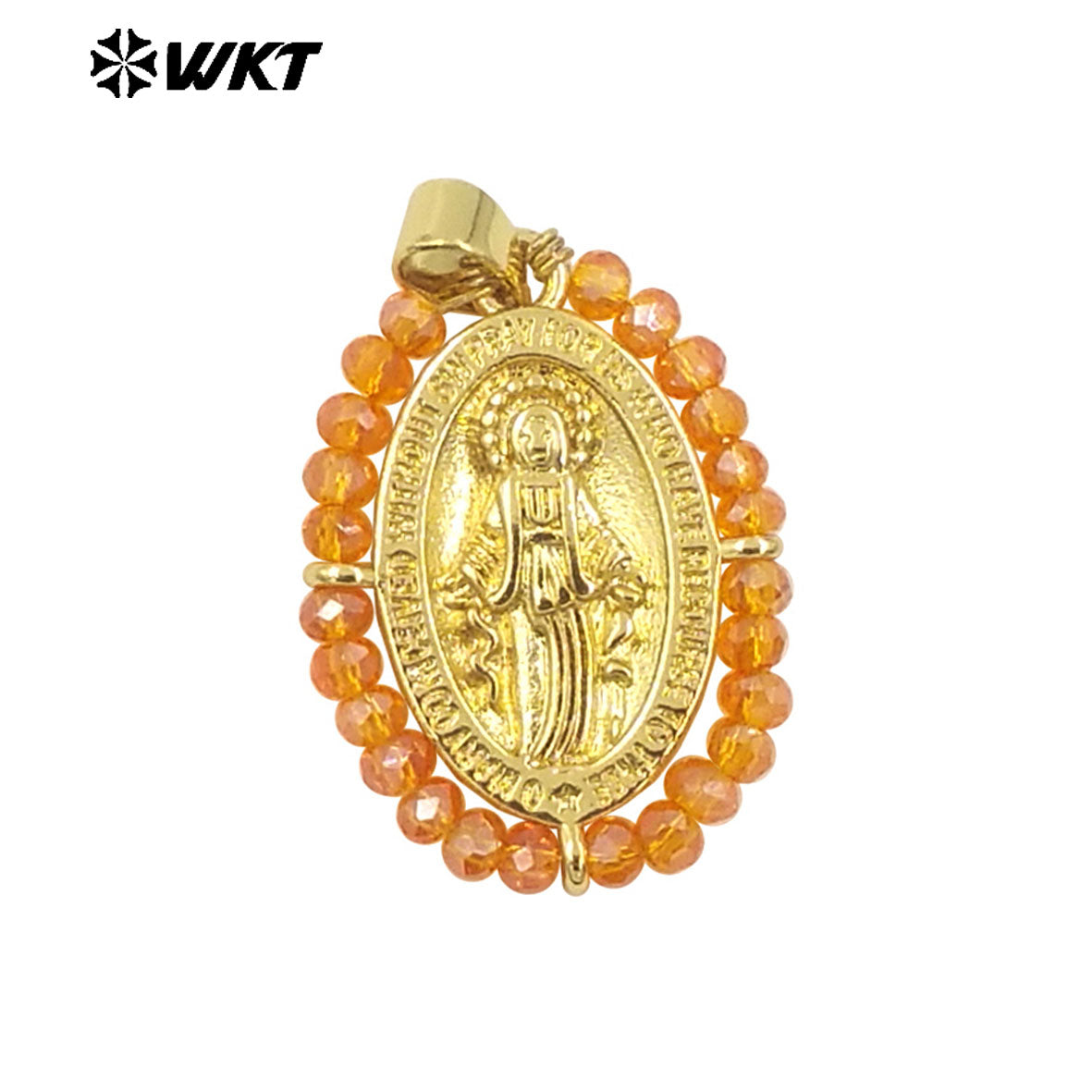 WT-MN985 WKT New Hot Design Christian Metal Carved With Colorful Crystal Beads Wire Wrapped Religious Necklace