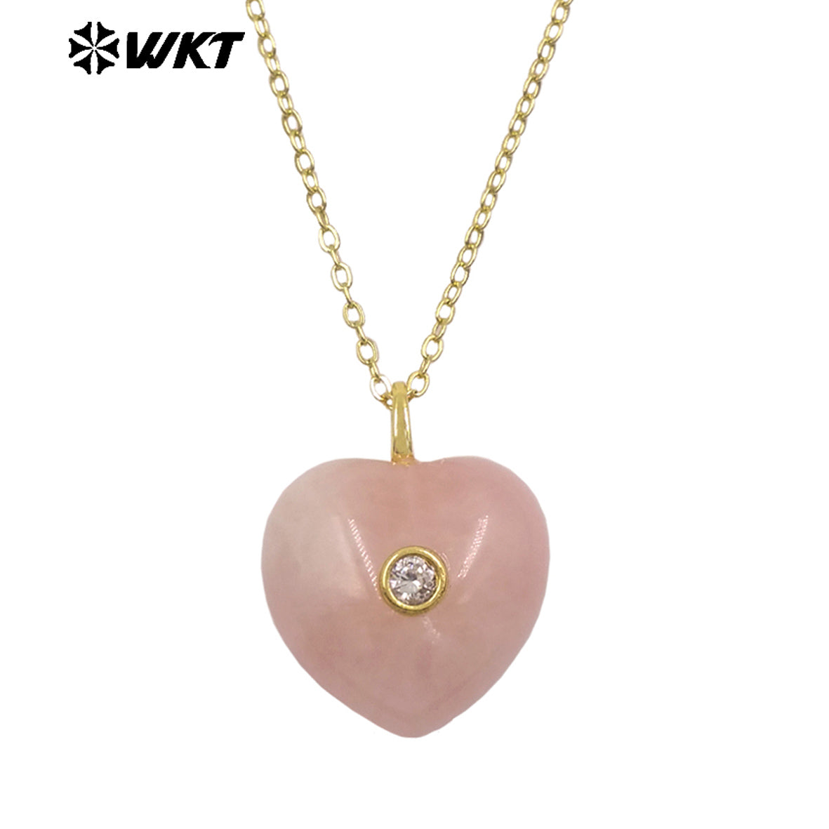 WT-N1531 Romantic Sweet Style Natural Gemstones Heart Shape Gold Charms Necklaces For Dance Party Matching Accessories