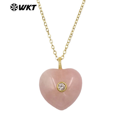 WT-N1531 Romantic Sweet Style Natural Gemstones Heart Shape Gold Charms Necklaces For Dance Party Matching Accessories