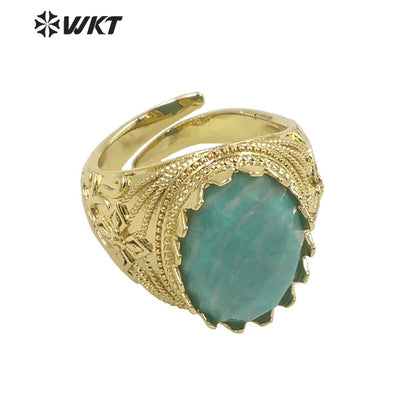 WT-R456 Wholesale Newest Spring Design 18k Gold Plated Oval Natural Stone Ring Gold Bezel Setting Europe Popular Jewelry Ring