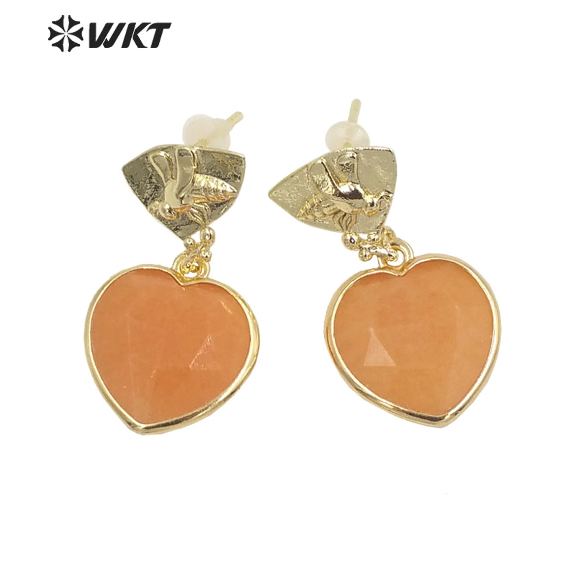 WT-E680 WKT Newest Fashion Small Lovely Heart Earrings Studs Gold Plated Natural Gemstone Women Stone Earrings