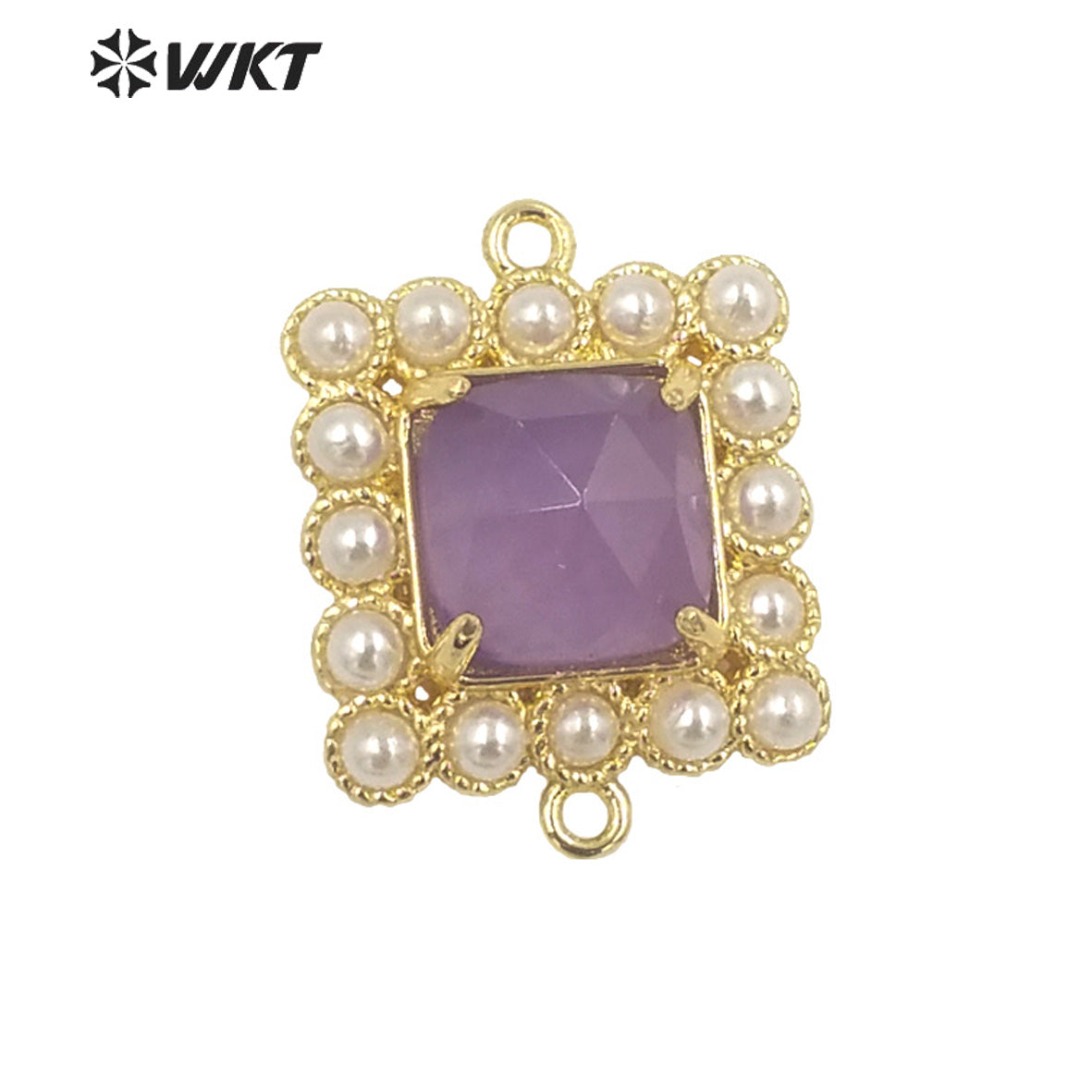 WT-PC004 Wholesale Fashion Gold Double Loops Natural Square Claw Setting Gemstone Connectors for DIY Jewelry Findings