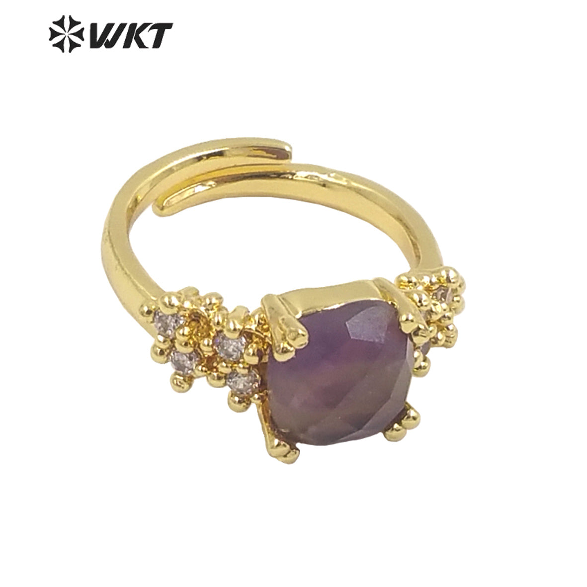 WT-R449 Wholesale Micropaved Cubic Zircon Decorative Square Stone Ring for Birthday Gift Ring Trendy Rose Quartz Ring