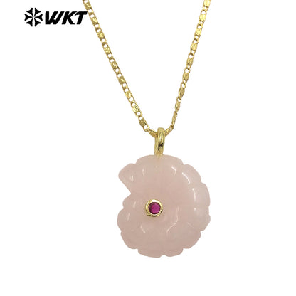 WT-N1510 Hot Sale Gold Thin Chain With Natural Gemstones Carved Trumpet Pendant Necklace As Women Daily Wearing Jewelry