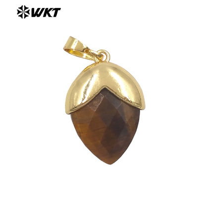 WT-P2016 High Quality Gold Plated Multi Color Natural Gemstones Labradorite Tiger Eye Stone Pendants For Jewelry DIY Accessories
