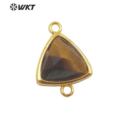 WT-C309 Wholesale Fashion Gold Bezel Stone Connectors Small Size Gemstone Triangle Jewelry Findings Connectors for Bracelets